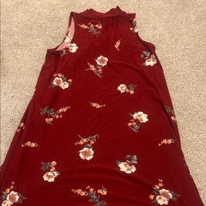 Pink Rose Floral Dress - Deep Red